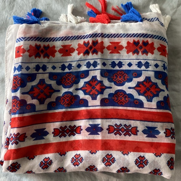 ModCloth Red White and Blue Fringe Summer Scarf, NWOT - Picture 1 of 5